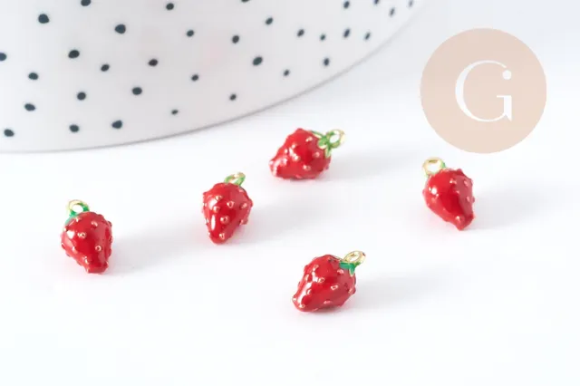 Gingerlily Perles breloque fraise émail rouge 11,5mm x1