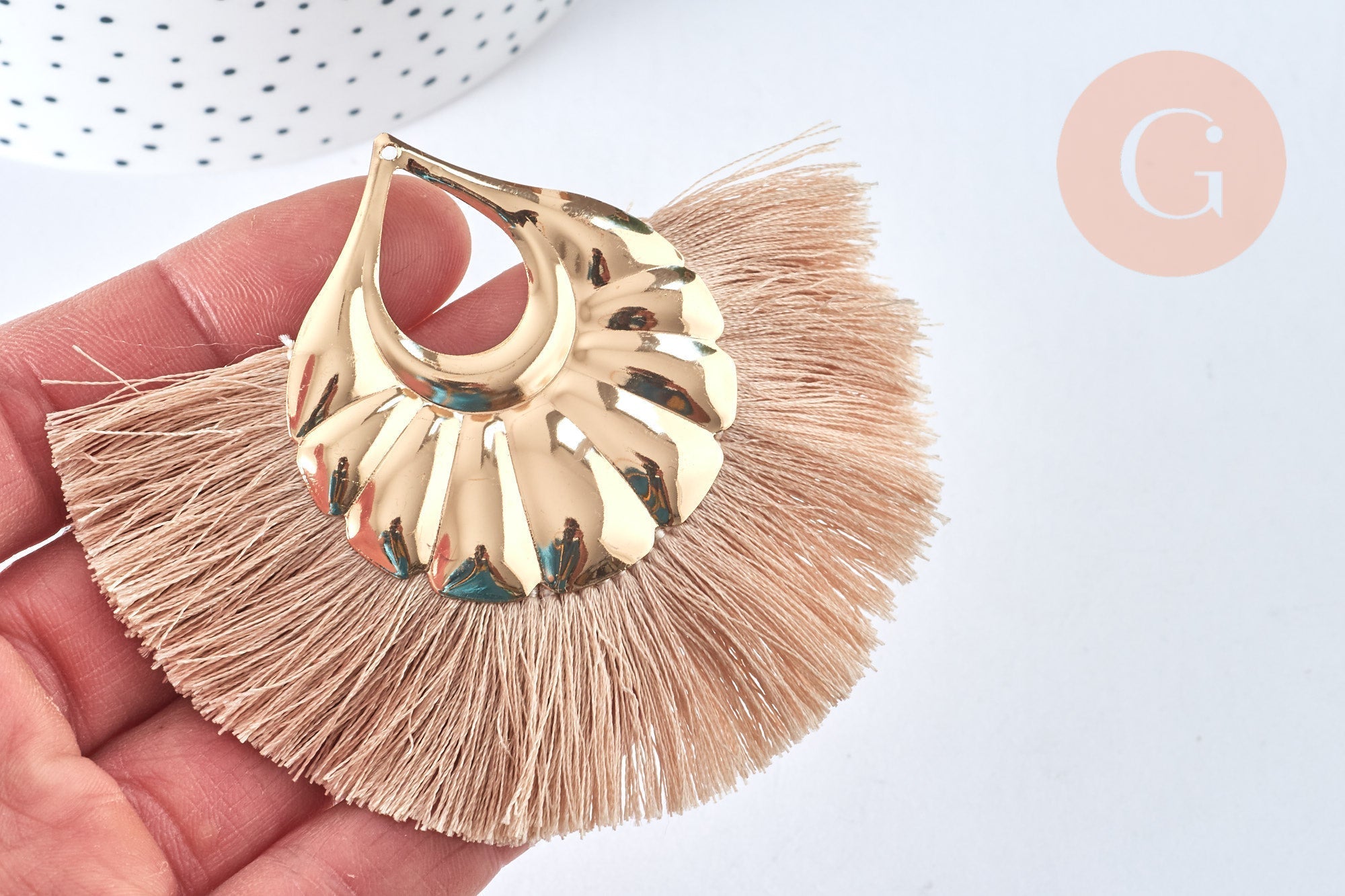 Gingerlily G6839 pendentif pompon fil rose beige 85mm x2
