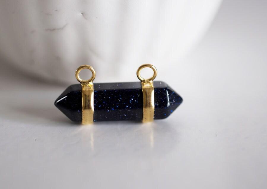 Gingerlily pendentif pointe bleu nuit pailleté doré 32mm