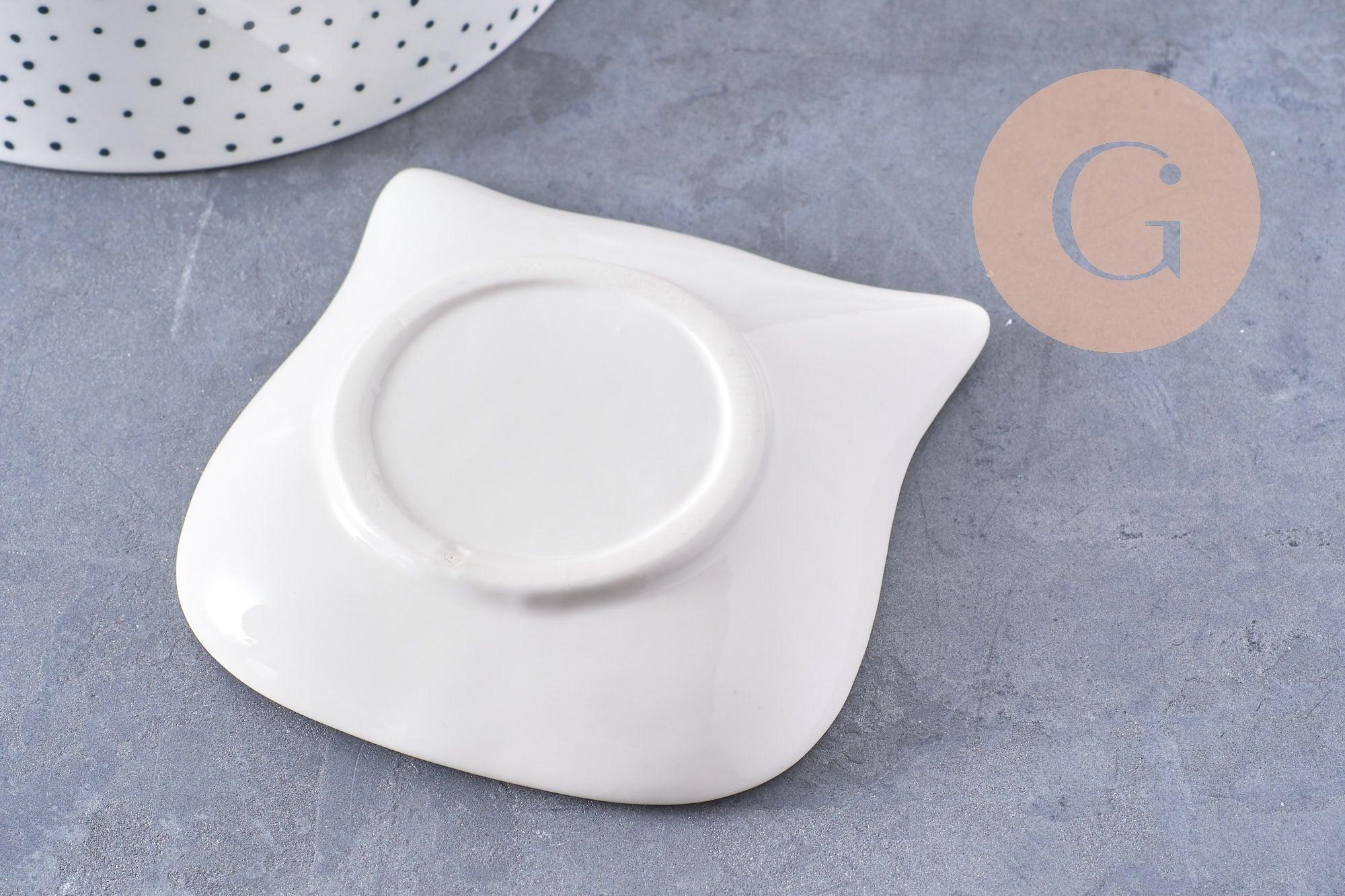 Gingerlily Boîtes coupelle chat porcelaine blanche 85mm x1 doré