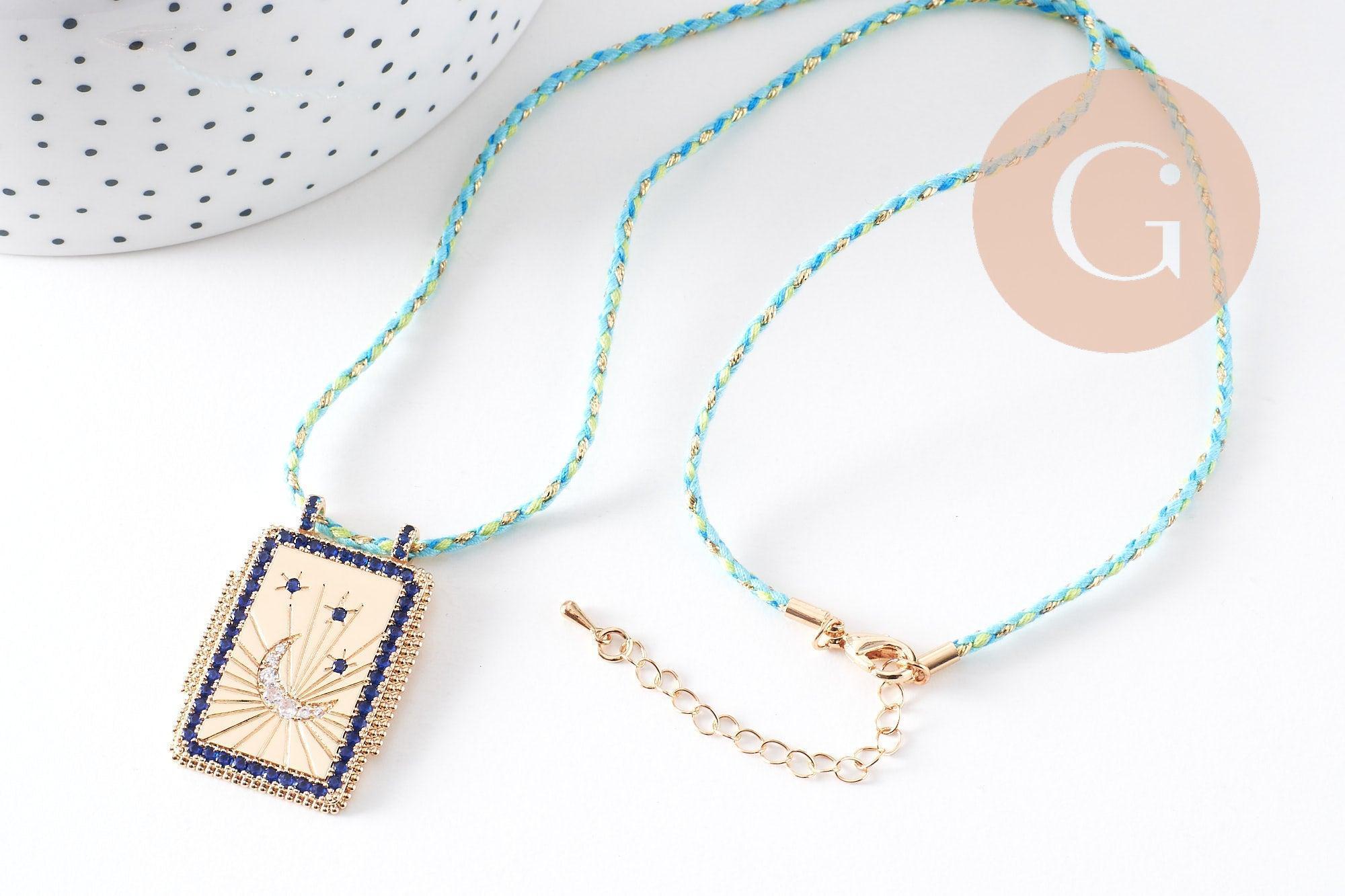 Gingerlily collier médaille lune émaillée zircons bleus 45cm