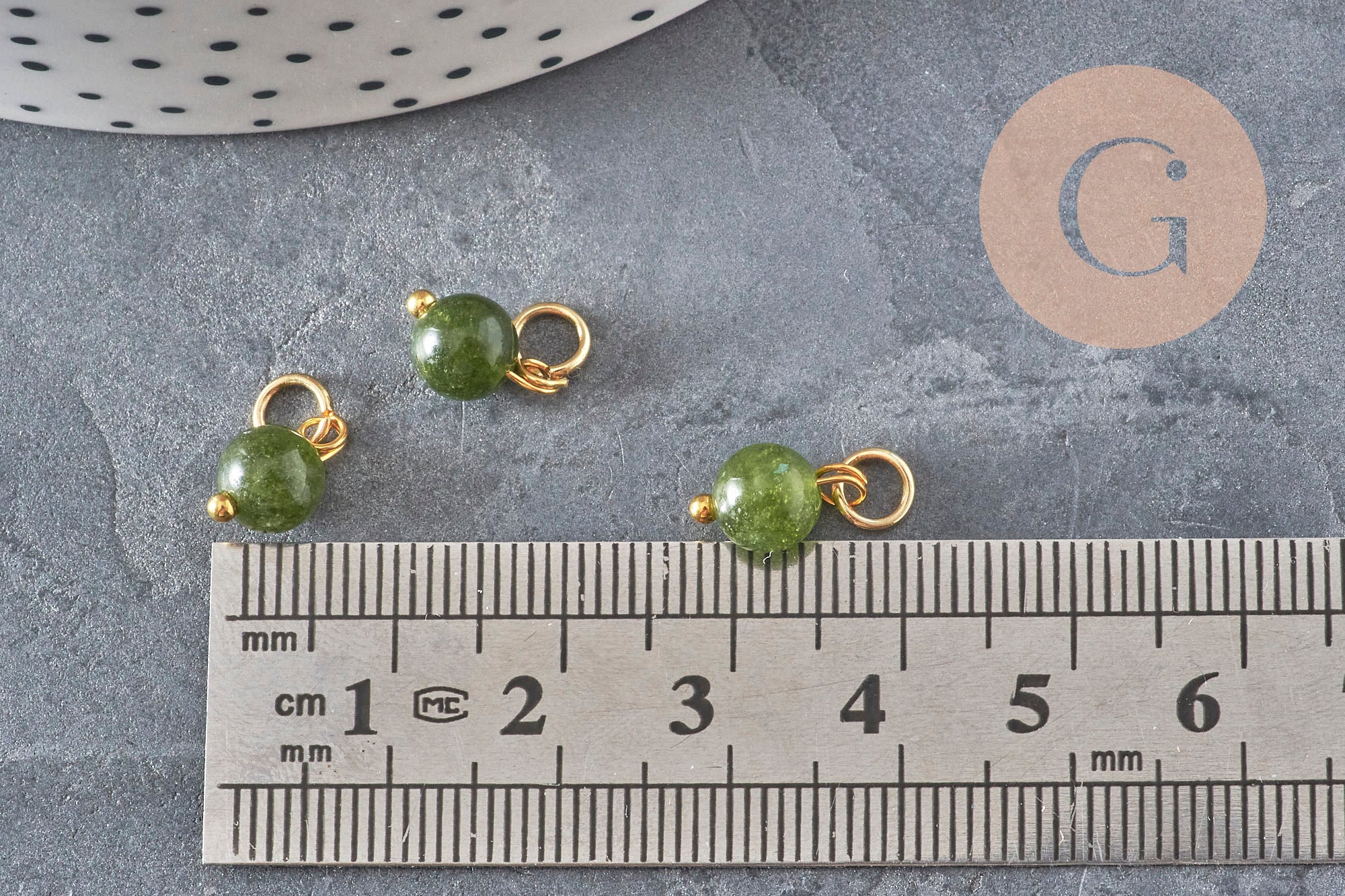 Gingerlily Breloque ronde Jade teinté doré 10,5mm x1