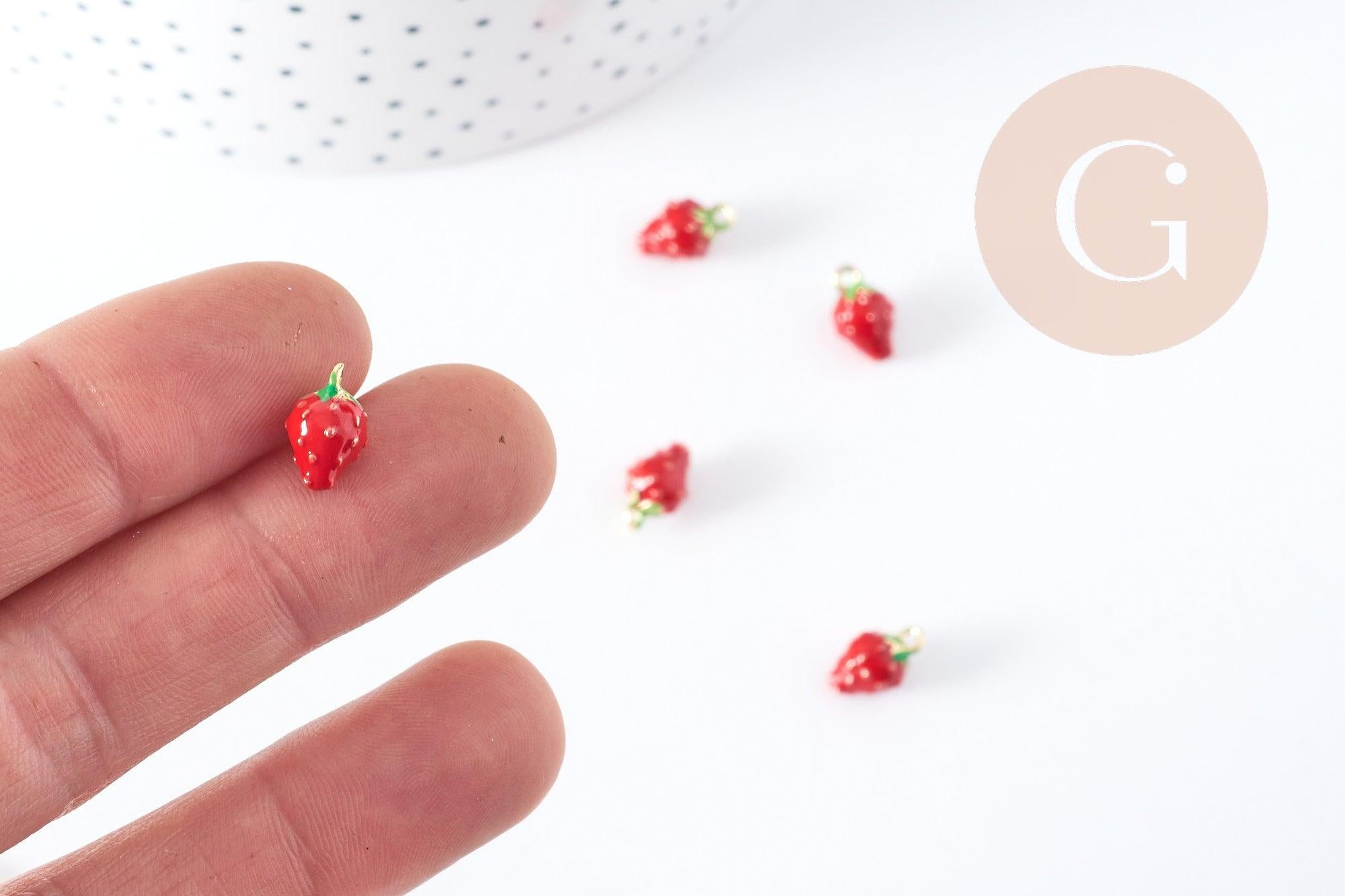 Gingerlily Perles breloque fraise émail rouge 11,5mm x1