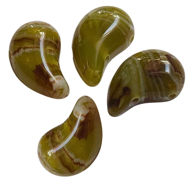 ARTSHOP Magatama n°8 perle vert olive marbré x15
