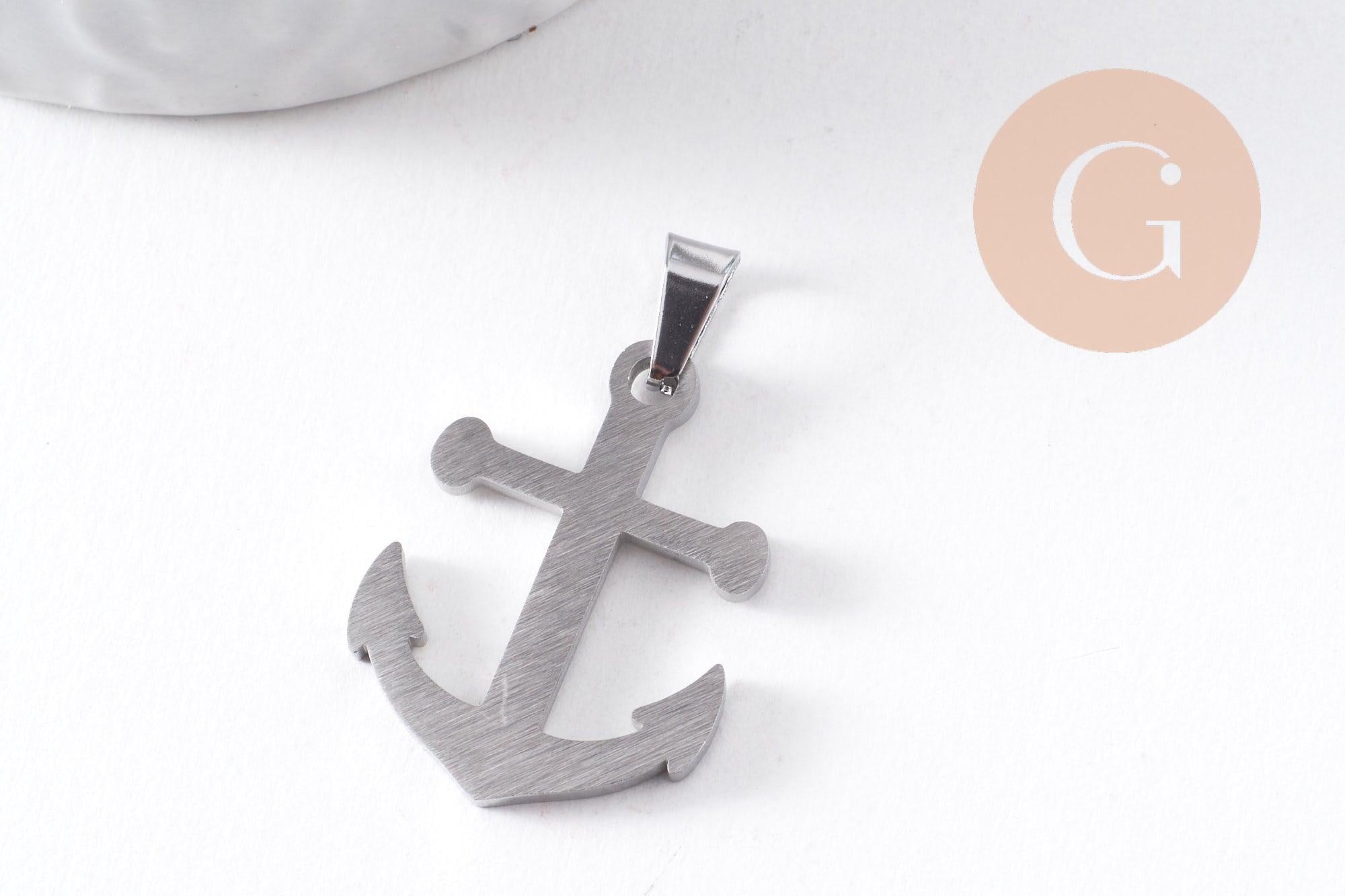 Gingerlily Pendentifs G10377 pendentif ancre acier platine 27mm x1