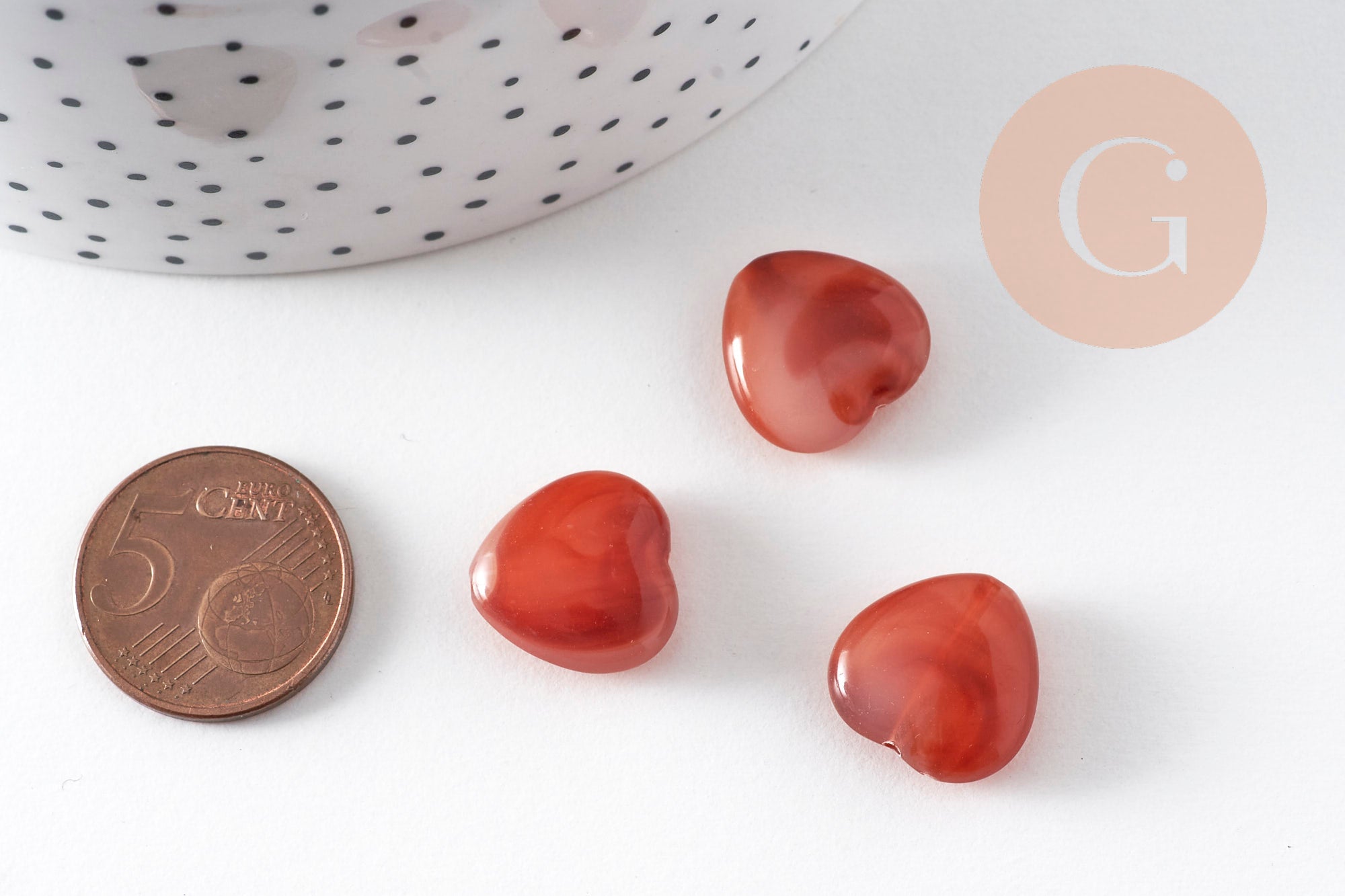 Gingerlily Perles coeur acrylique ambre marron 15mm x10