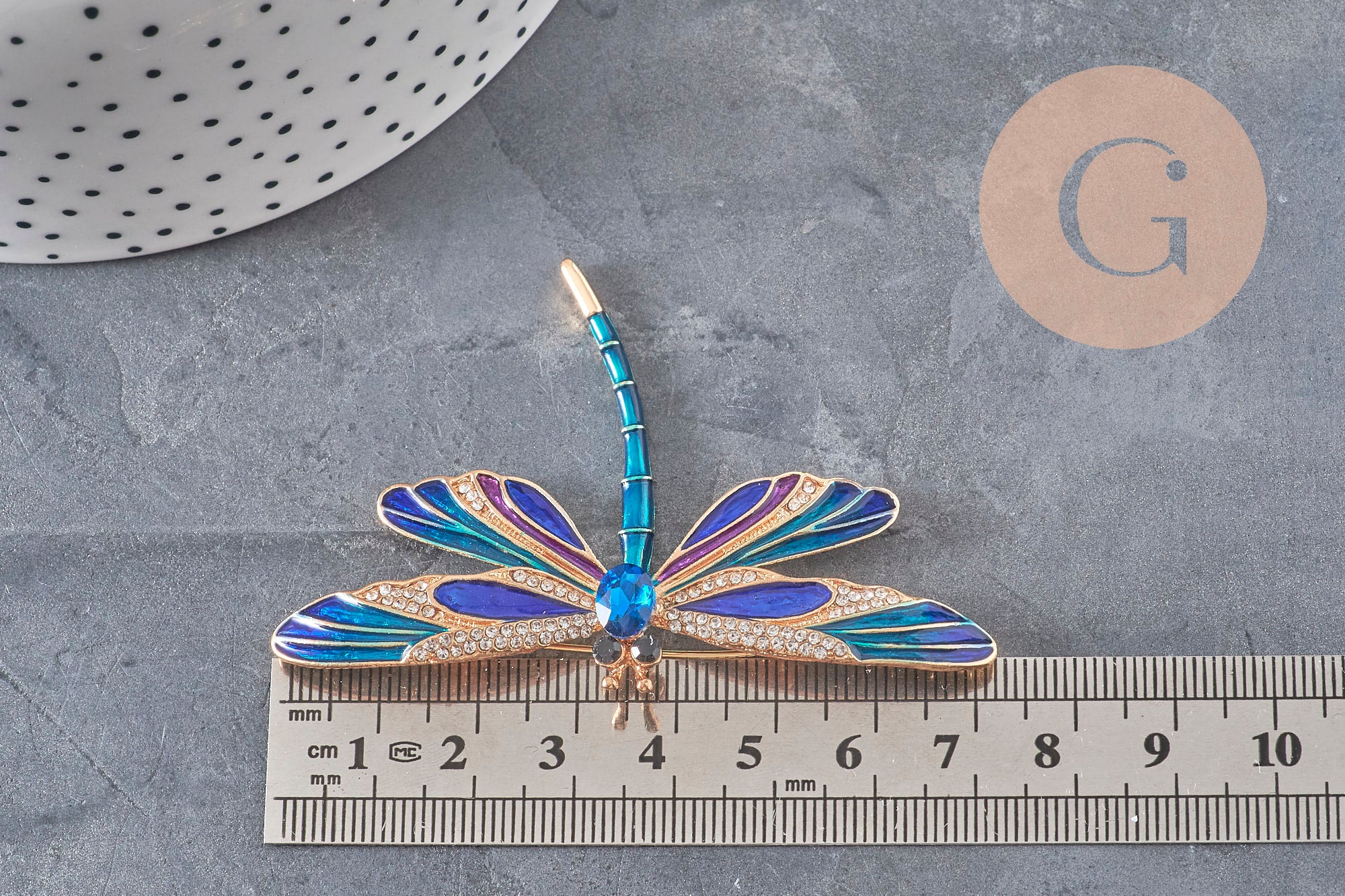 Gingerlily Broche G11291 pin's libellule doré bleu x1