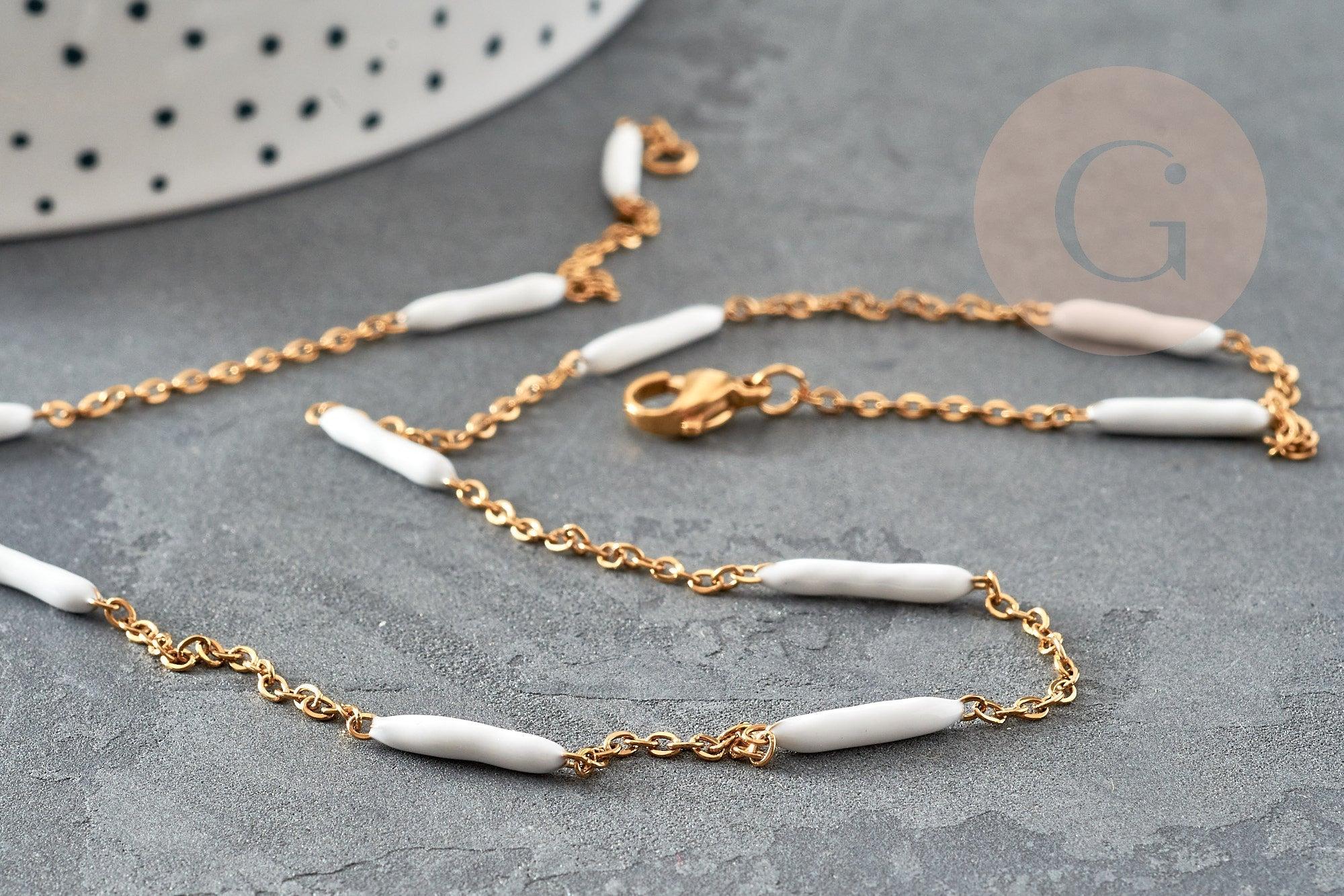 Gingerlily G9373 chaîne collier acier doré résine 45cm