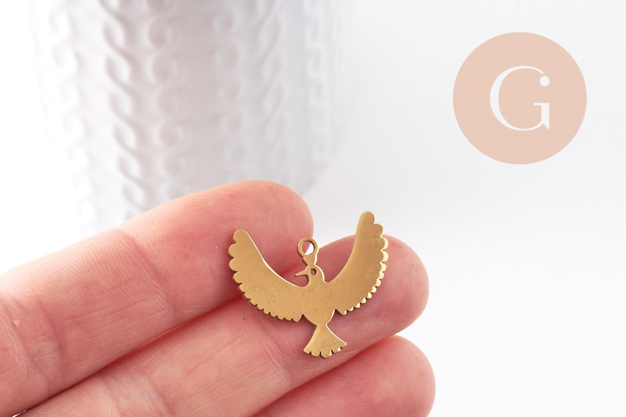 Gingerlily Pendentifs oiseau G9942 pendentif acier doré 25,5mm