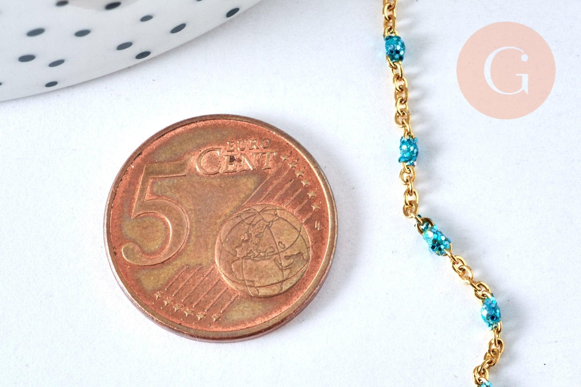 Gingerlily Chaînes G6892 chaîne acier doré résine bleue 1 m