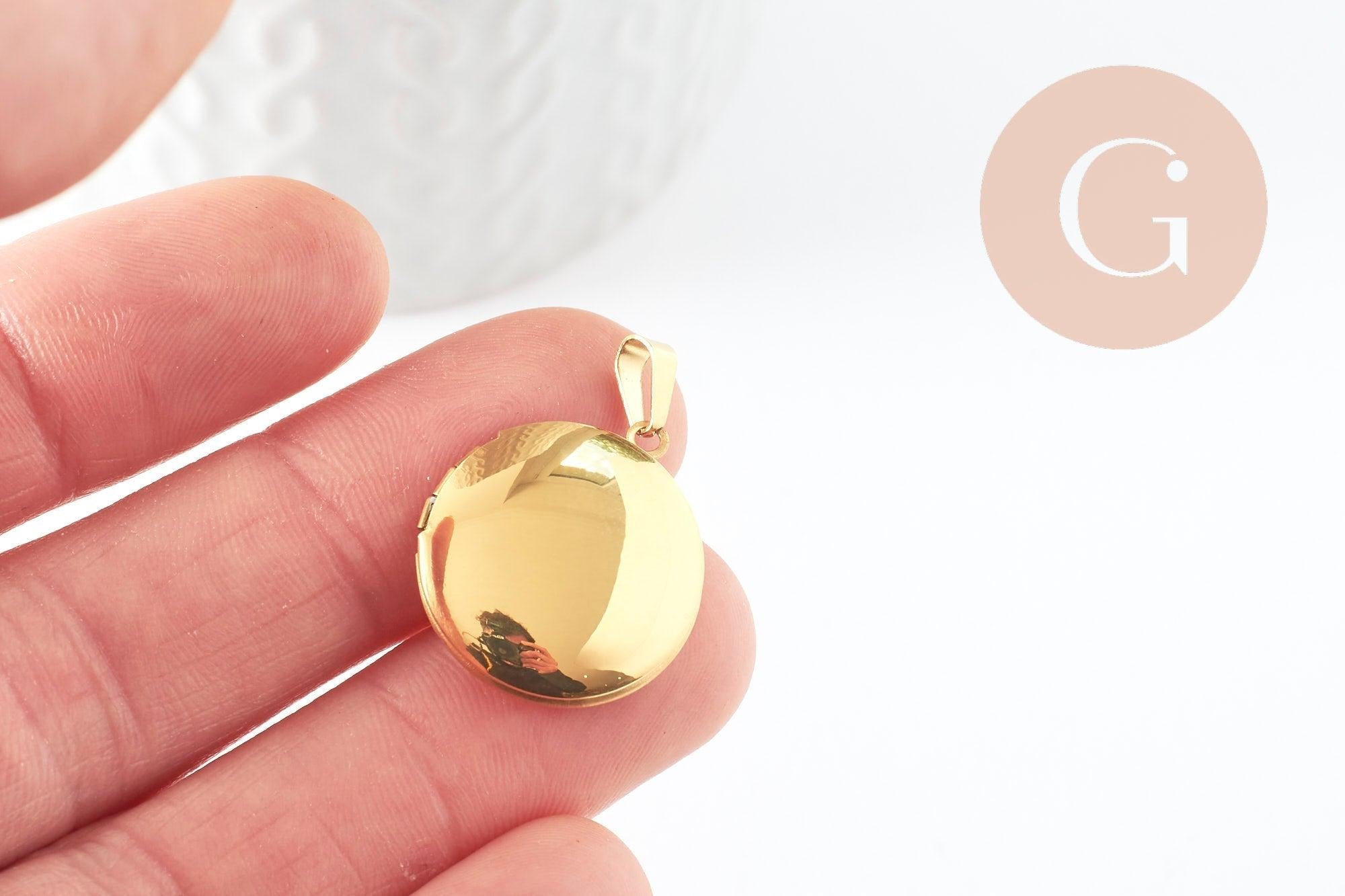 Gingerlily Pendentifs G9461 locket rond acier doré 23mm x1
