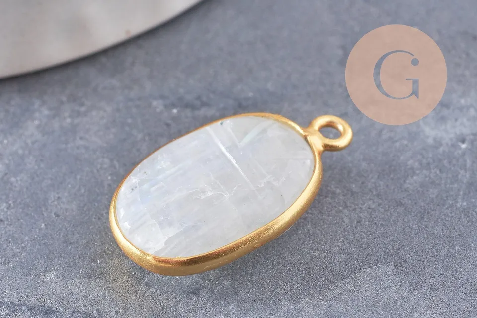 Gingerlily Pendentif scarabée pierre de lune G9864 argent doré 20mm