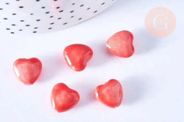 Gingerlily Perles Coeur porcelaine rouge 12mm x5 G3494