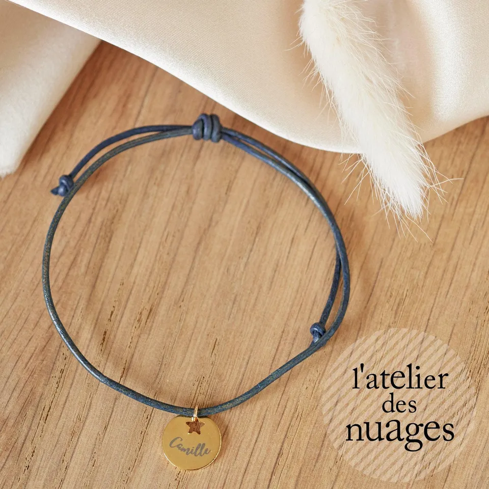 Gingerlily Bracelet personnalisé cuir or 1 médaille acier