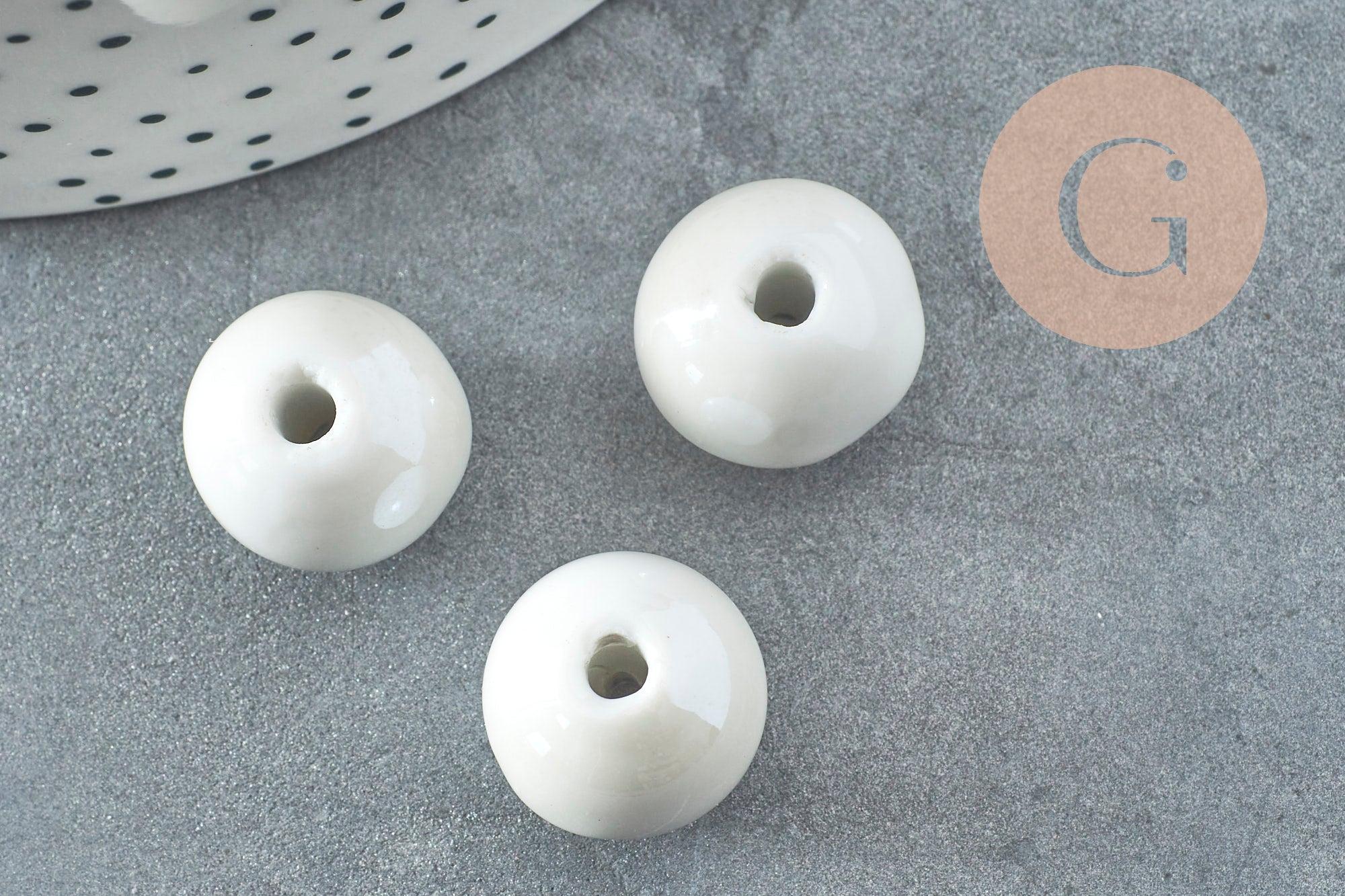 Gingerlily Perles rondes porcelaine émaillée gris clair 16mm x10