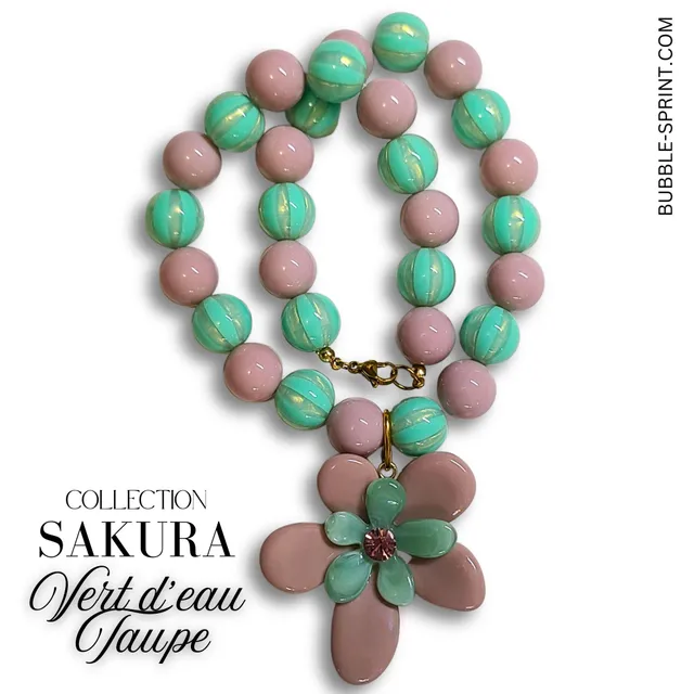 ARTSHOP Sakura collier vert d'eau taupe kit 48 cm