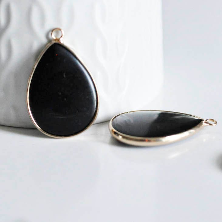 Gingerlily G295 pendentif goutte agate noire doré 35mm