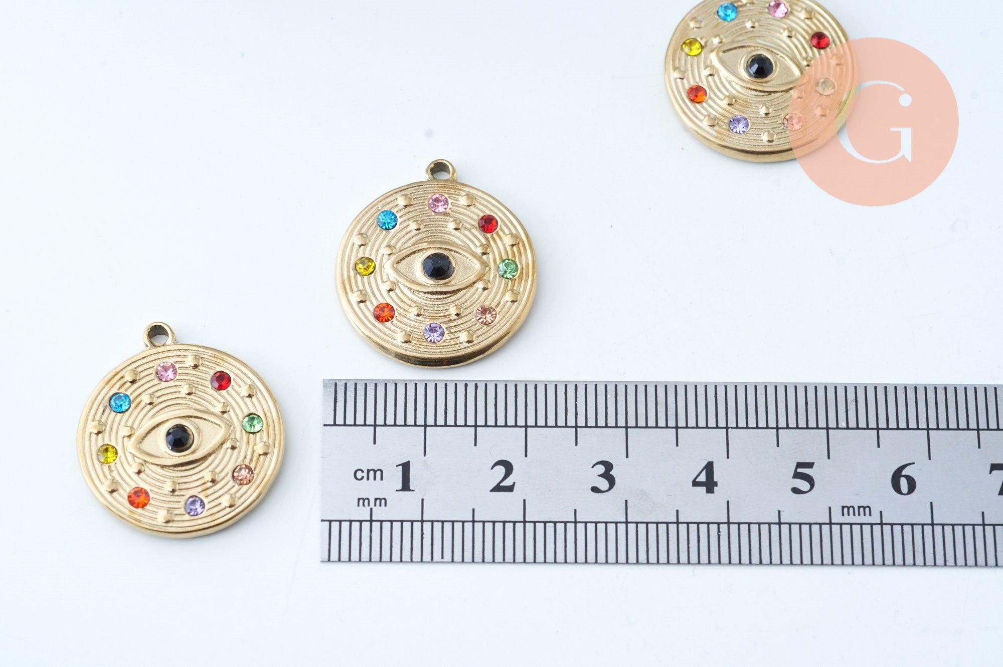 Gingerlily Pendentif oeil zircons doré 23mm G6035