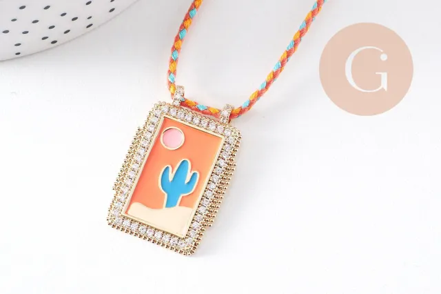 Gingerlily G10364-4 collier médaille cactus orange turquoise 45cm
