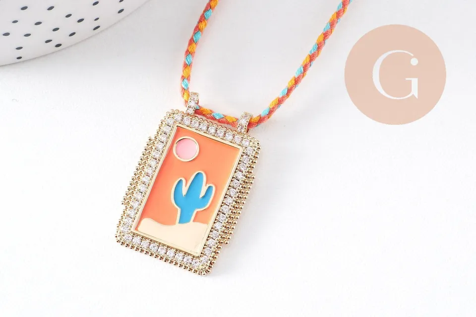 Gingerlily G10364-4 collier médaille cactus orange turquoise 45cm