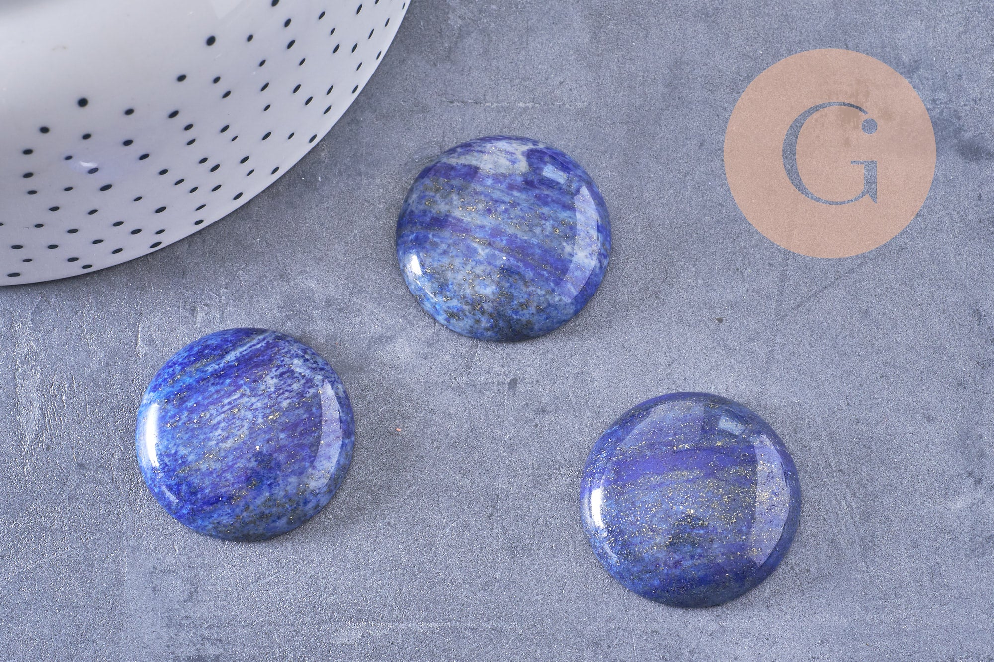 Gingerlily Cabochon rond lapis lazuli 30mm x1 bleu intense