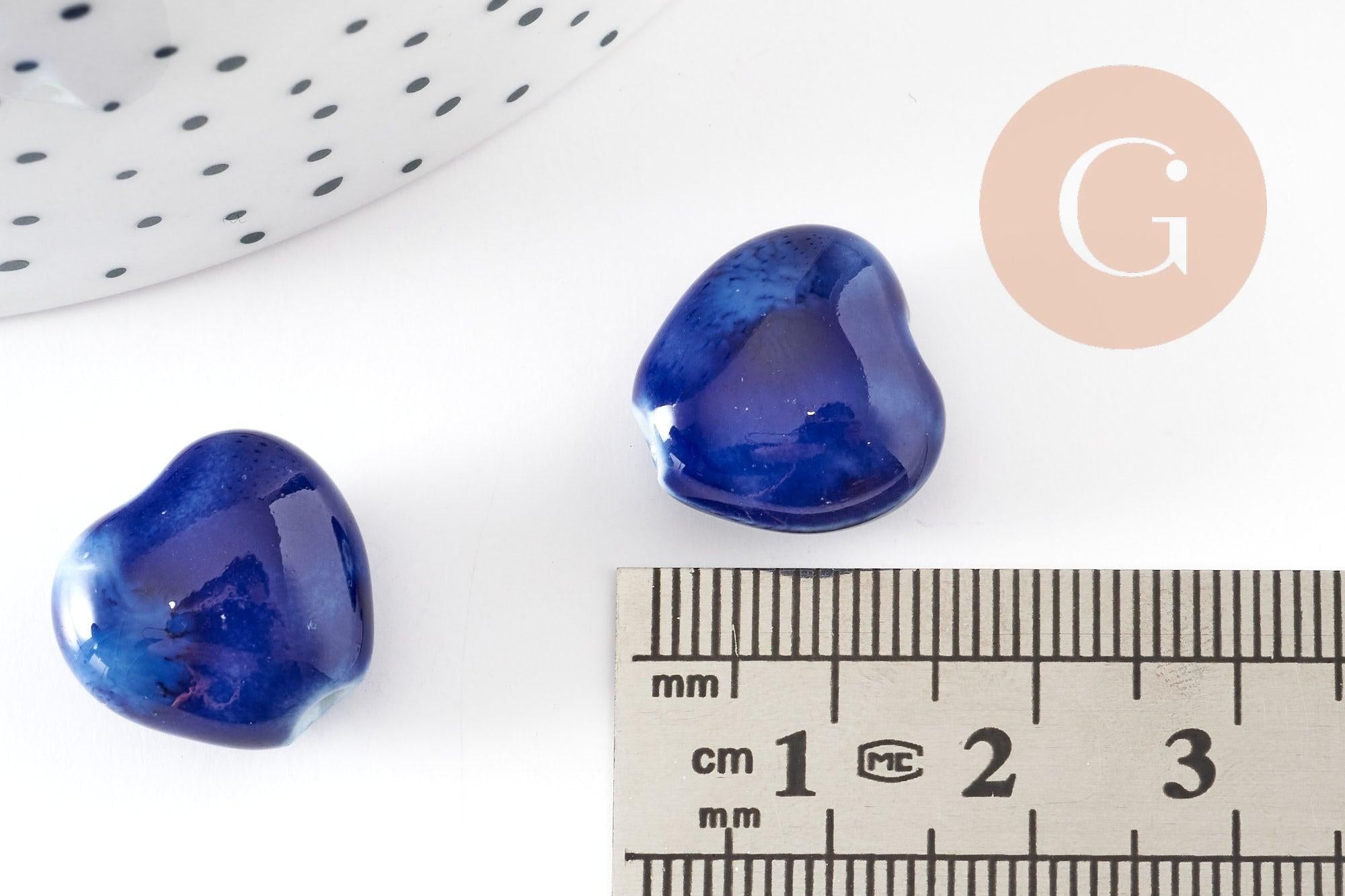 Gingerlily Perles G9348 perle coeur porcelaine bleu foncé x5