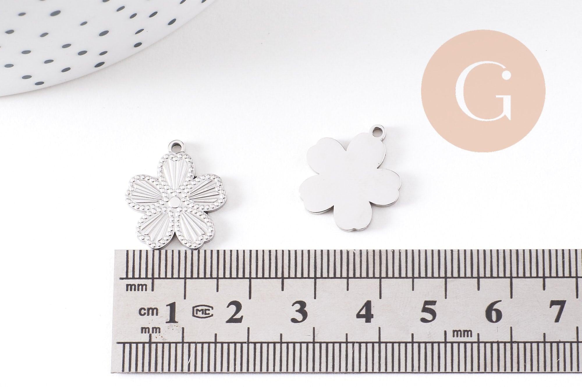 Gingerlily G10480 pendentif médaille fleur acier platine 17,5 mm