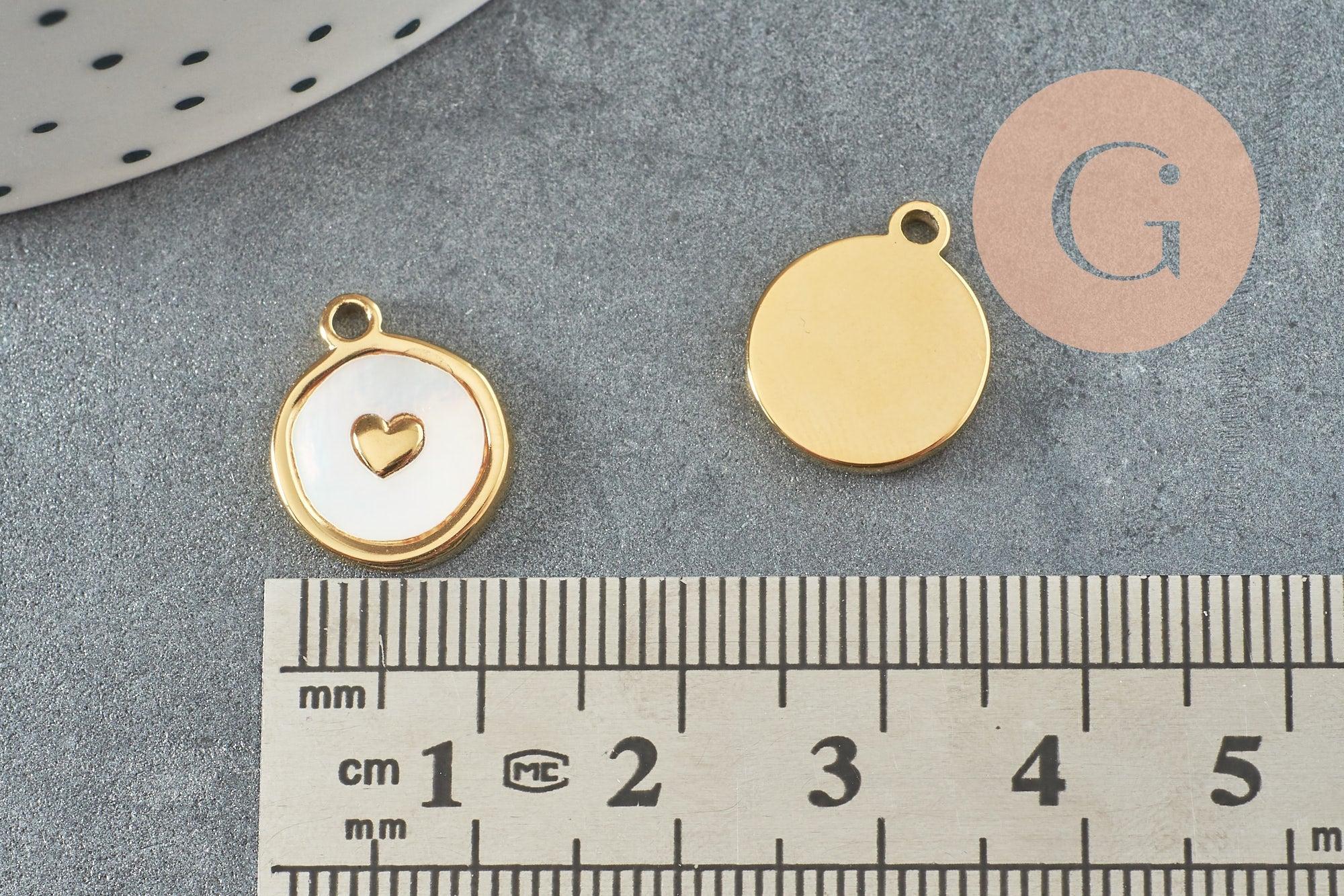 Gingerlily Pendentifs G9657 médaille cœur émail blanc acier