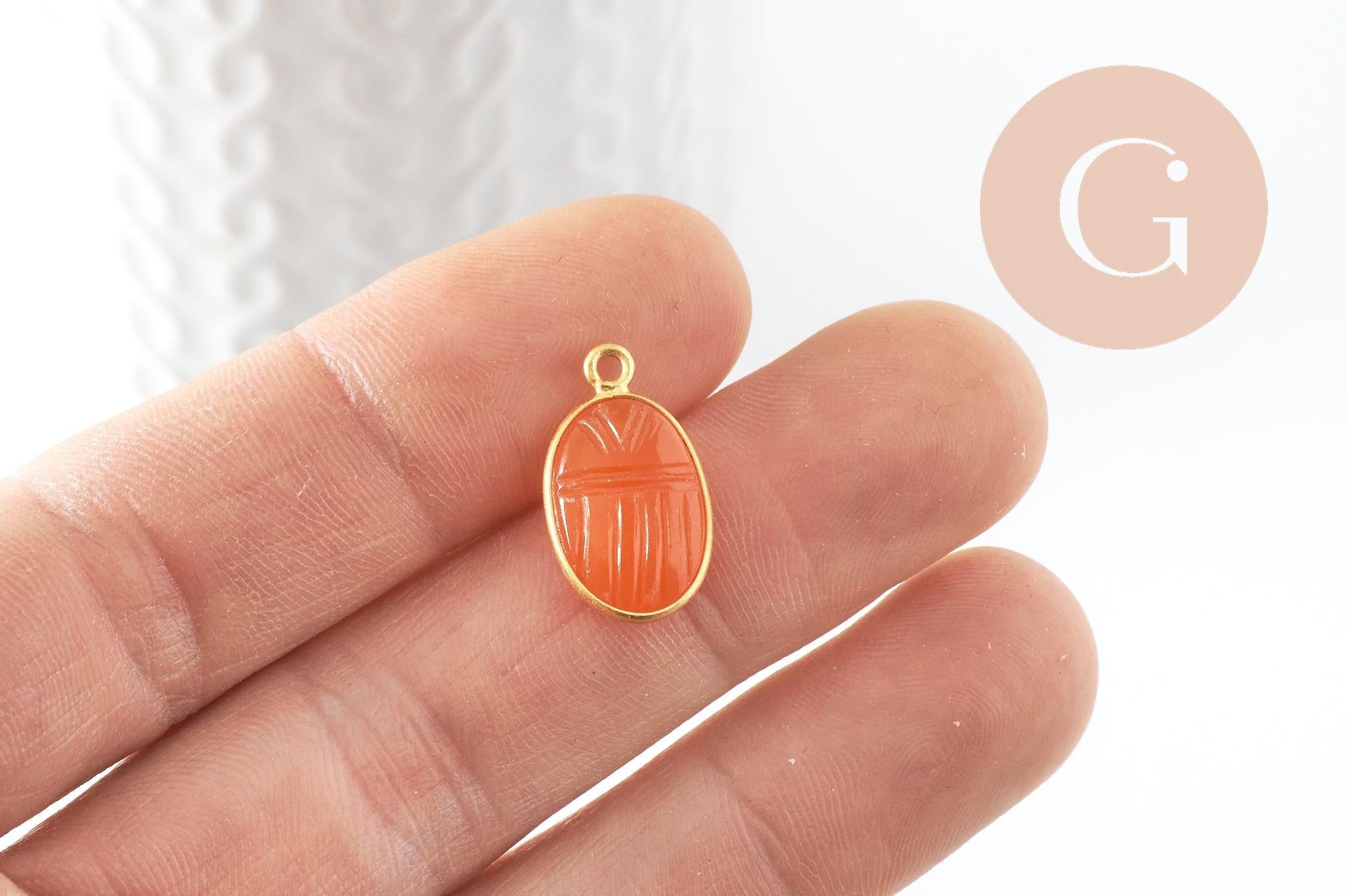 Gingerlily Pendentif scarabée cornaline argent doré 20mm