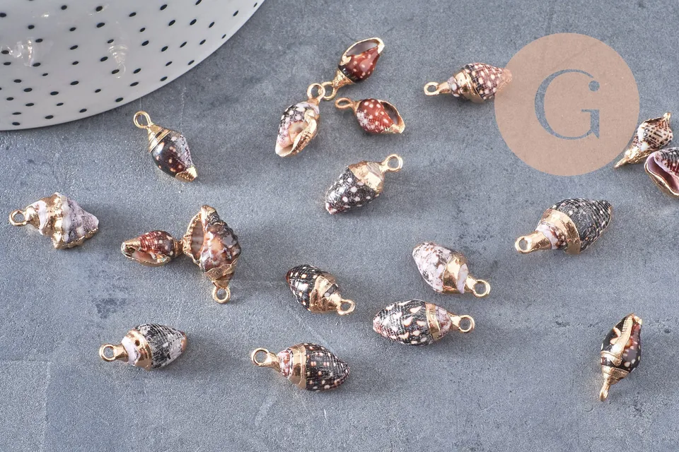 Gingerlily G2675 Pendentifs coquillage noir spirale doré x2