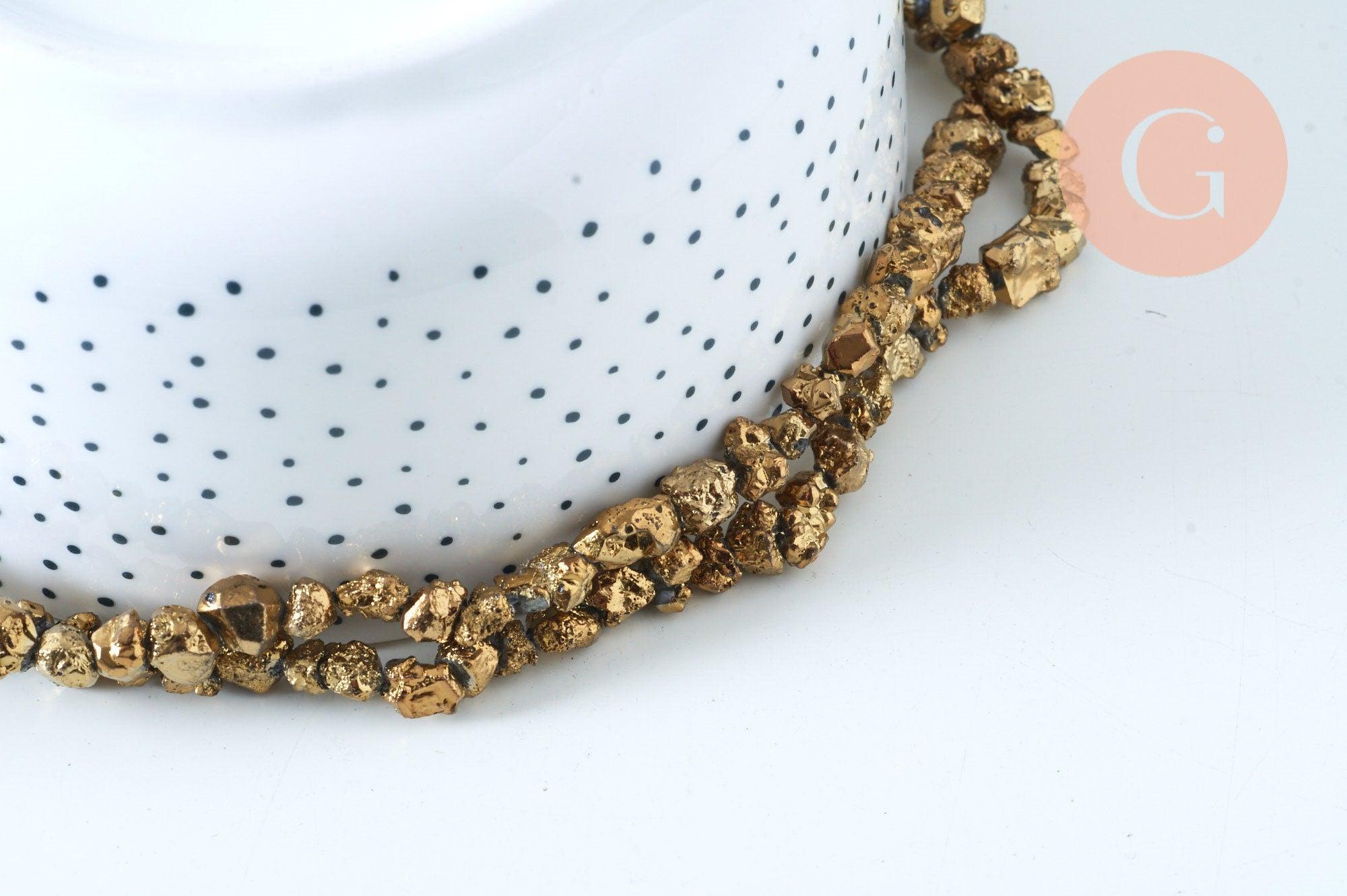Gingerlily Fil quartz brut doré nuggets 8-12mm 40cm