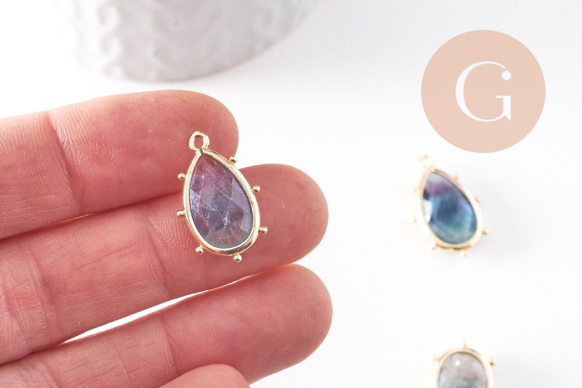 Gingerlily Pendentif goutte fluorite doré 22.5mm x1