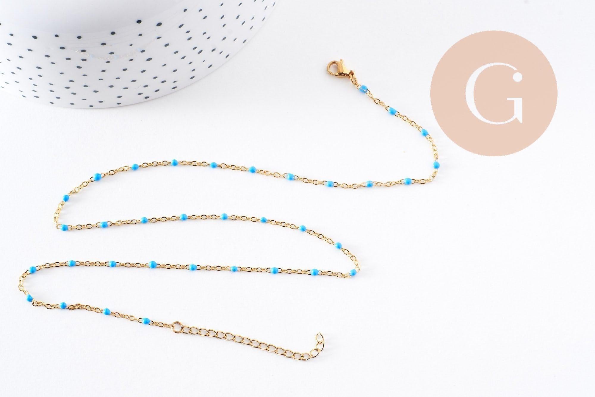 Gingerlily G10197 collier acier doré résine turquoise 50 cm
