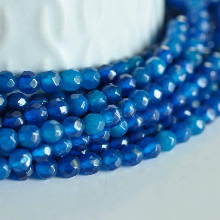 Gingerlily Perles G0719 perle agate bleue facette 4mm fil 90