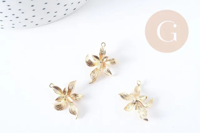 Gingerlily pendentif fleur G8965 laiton doré 18K 19,5mm x1