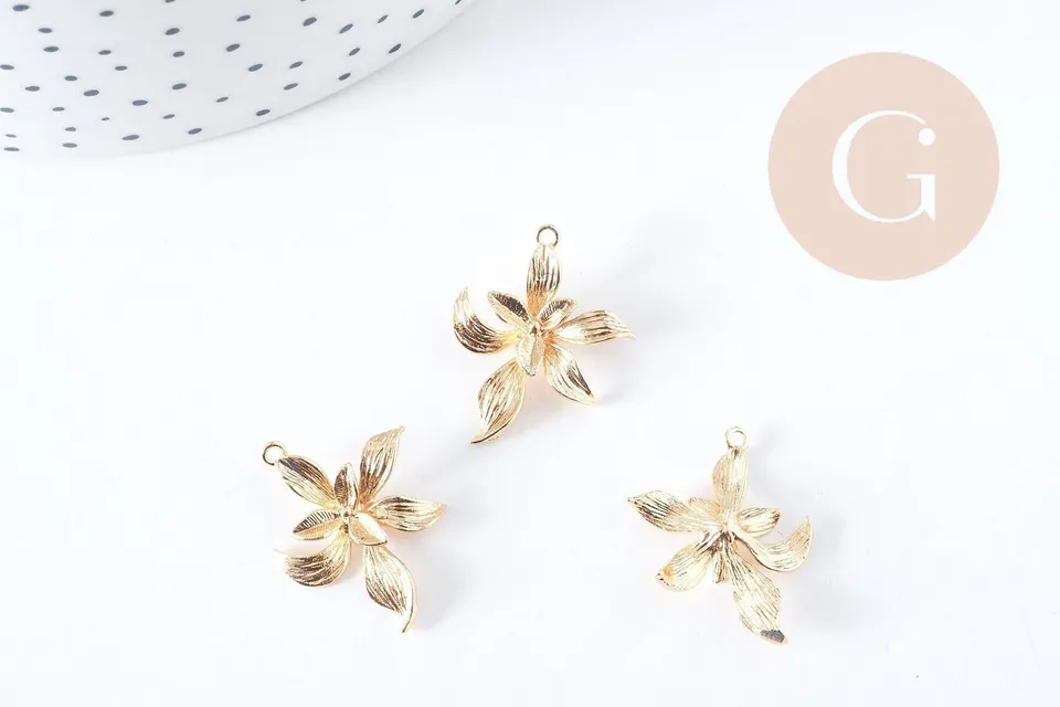 Gingerlily pendentif fleur G8965 laiton doré 18K 19,5mm x1