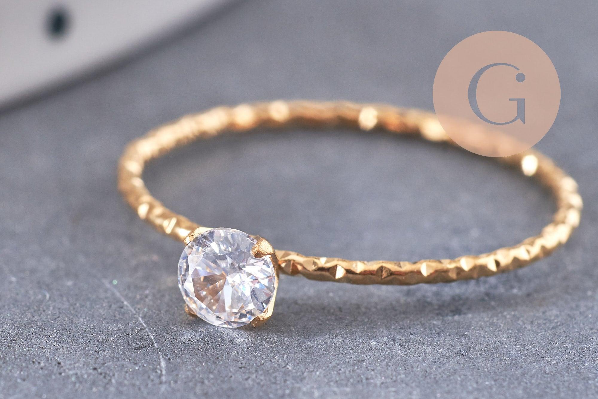 Gingerlily Perles G10361 bague solitaire zircon dorée taille 54 x1