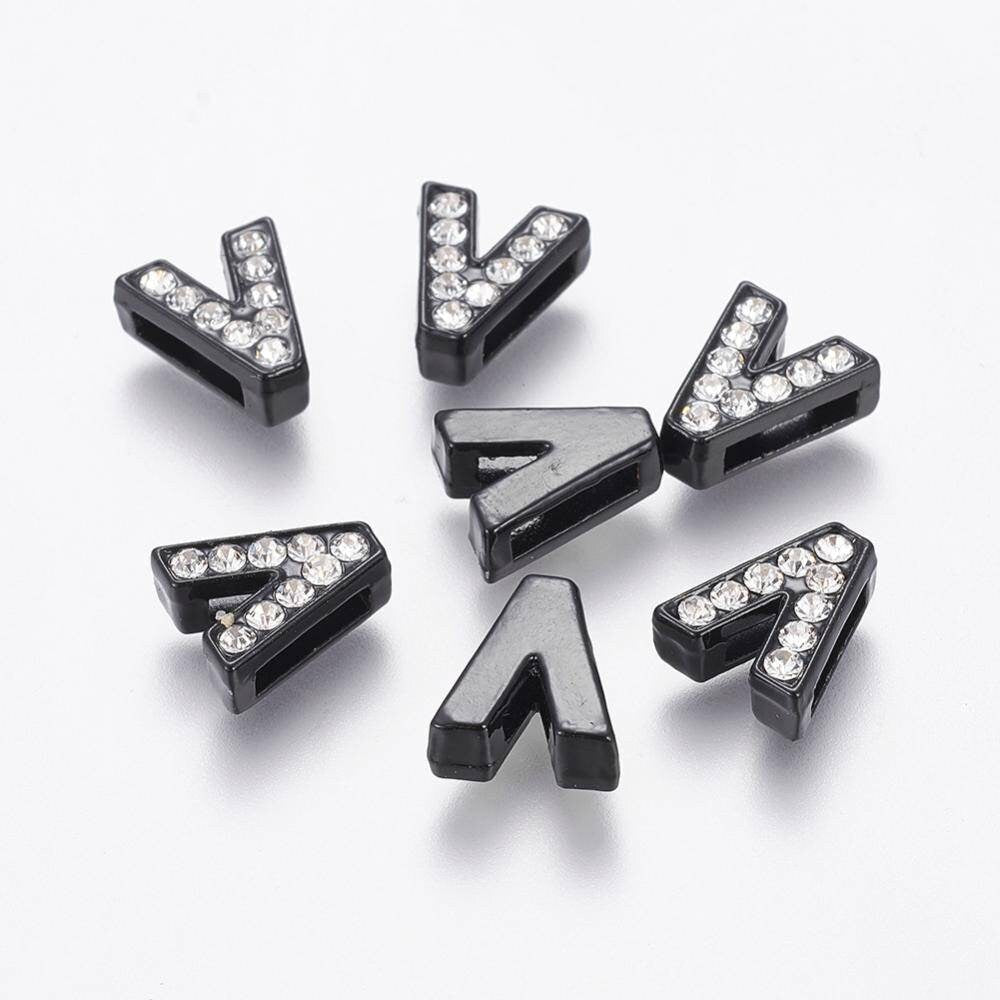Gingerlily Perles lettre V perle noir cristal 11mm x1