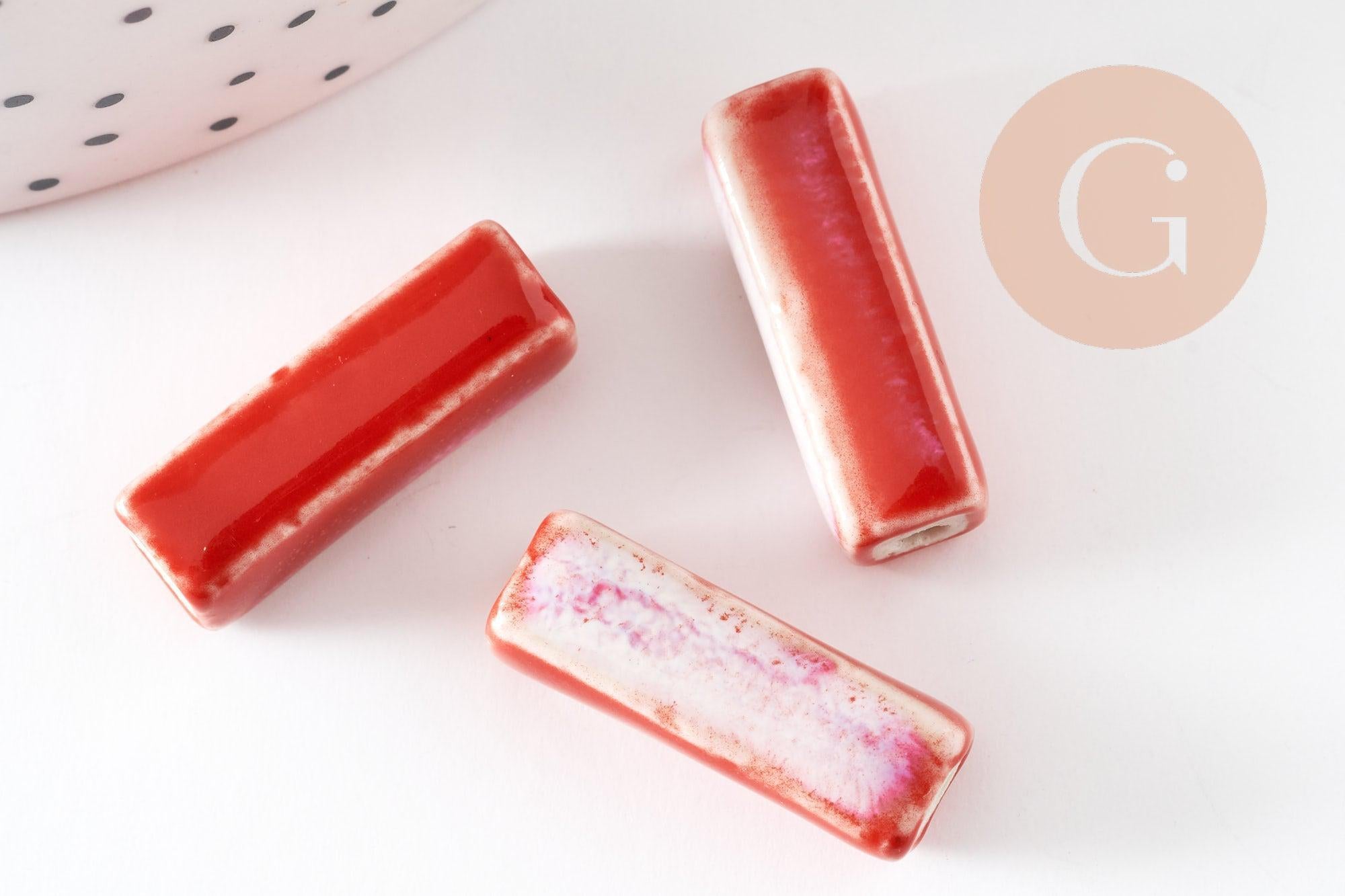 Gingerlily Perles pour bijoux DIY G9351 perle céramique rouge lot 5