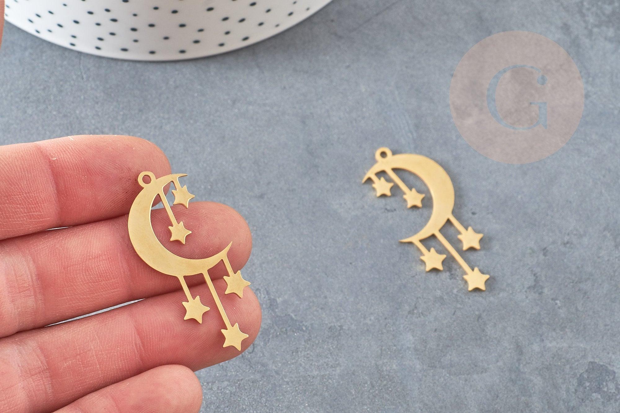 Gingerlily Pendentifs lune étoiles pendentif acier doré 41mm