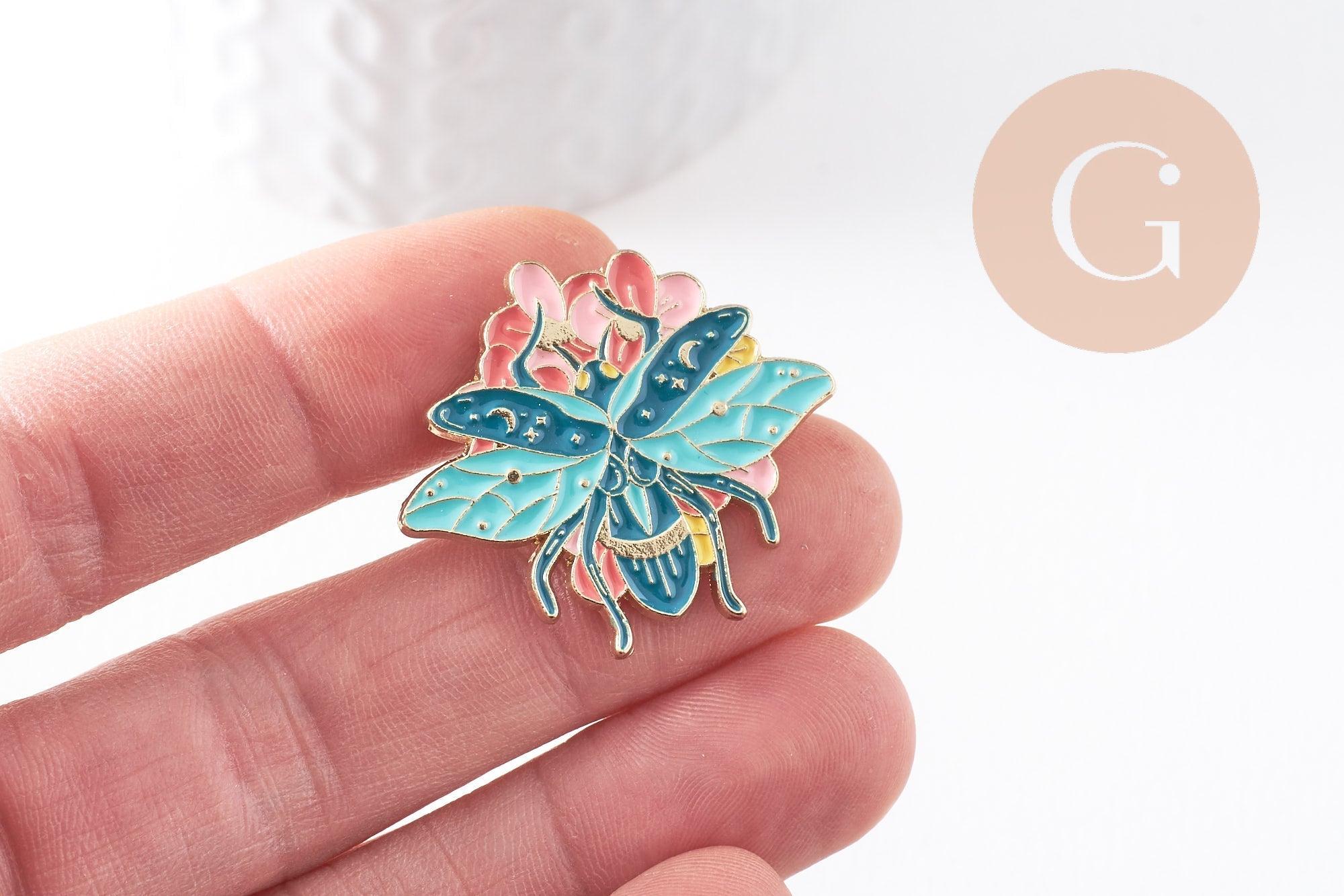 Gingerlily broche G9978 insecte émail zamac doré 34mm x1
