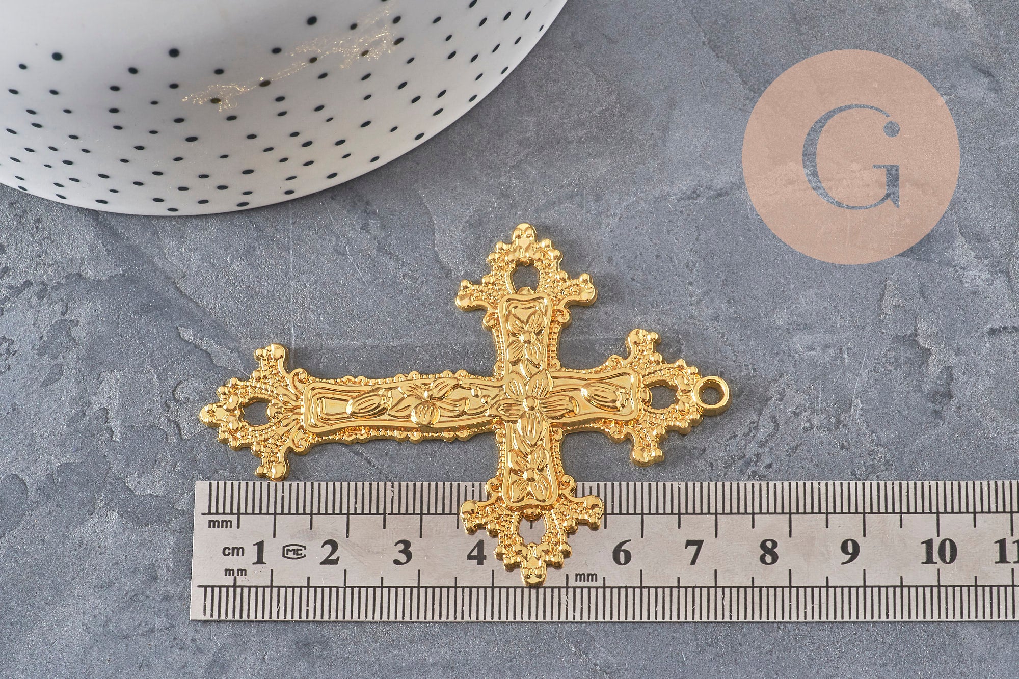 Gingerlily Pendentif Croix Fleurie Zamac Doré 74 mm x1