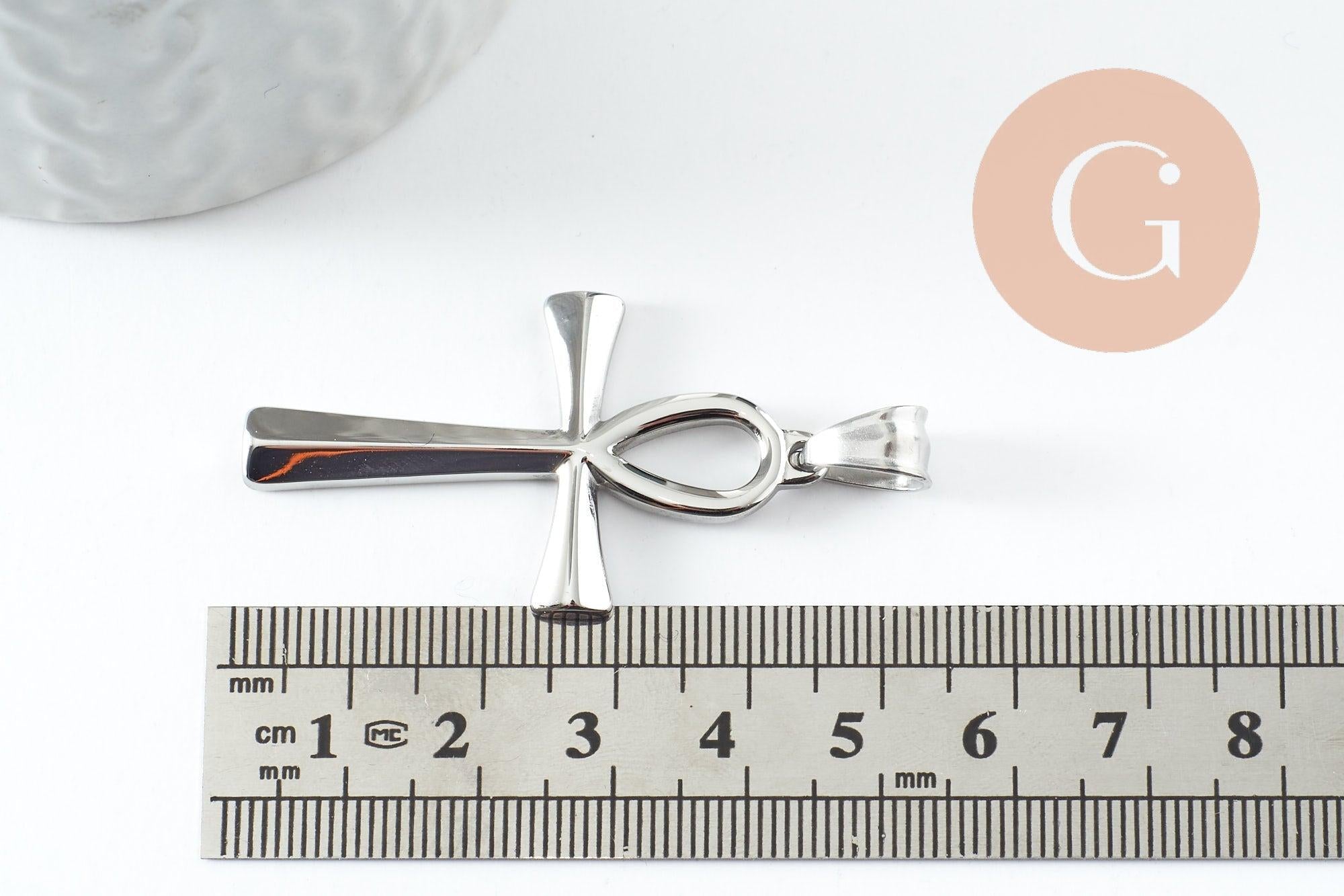 Gingerlily pendentif croix copte acier argent 44,5mm x1