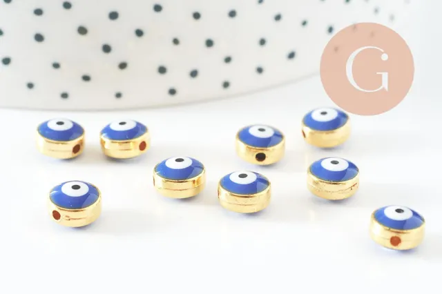 Gingerlily Perles mauvais oeil émail bleu 8mm x10 plastique