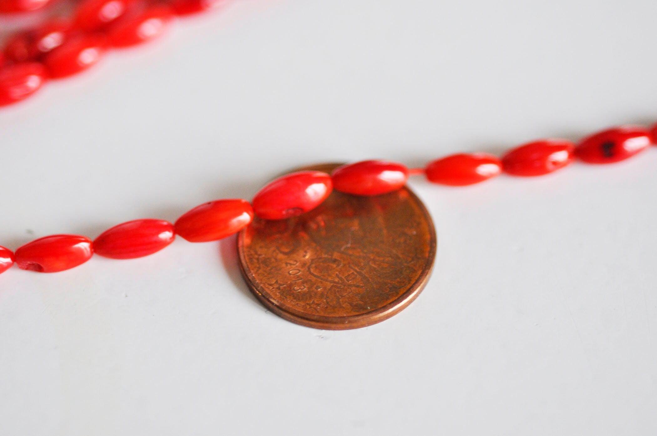 Gingerlily Perles ovales corail rouge 4x8mm fil 39cm