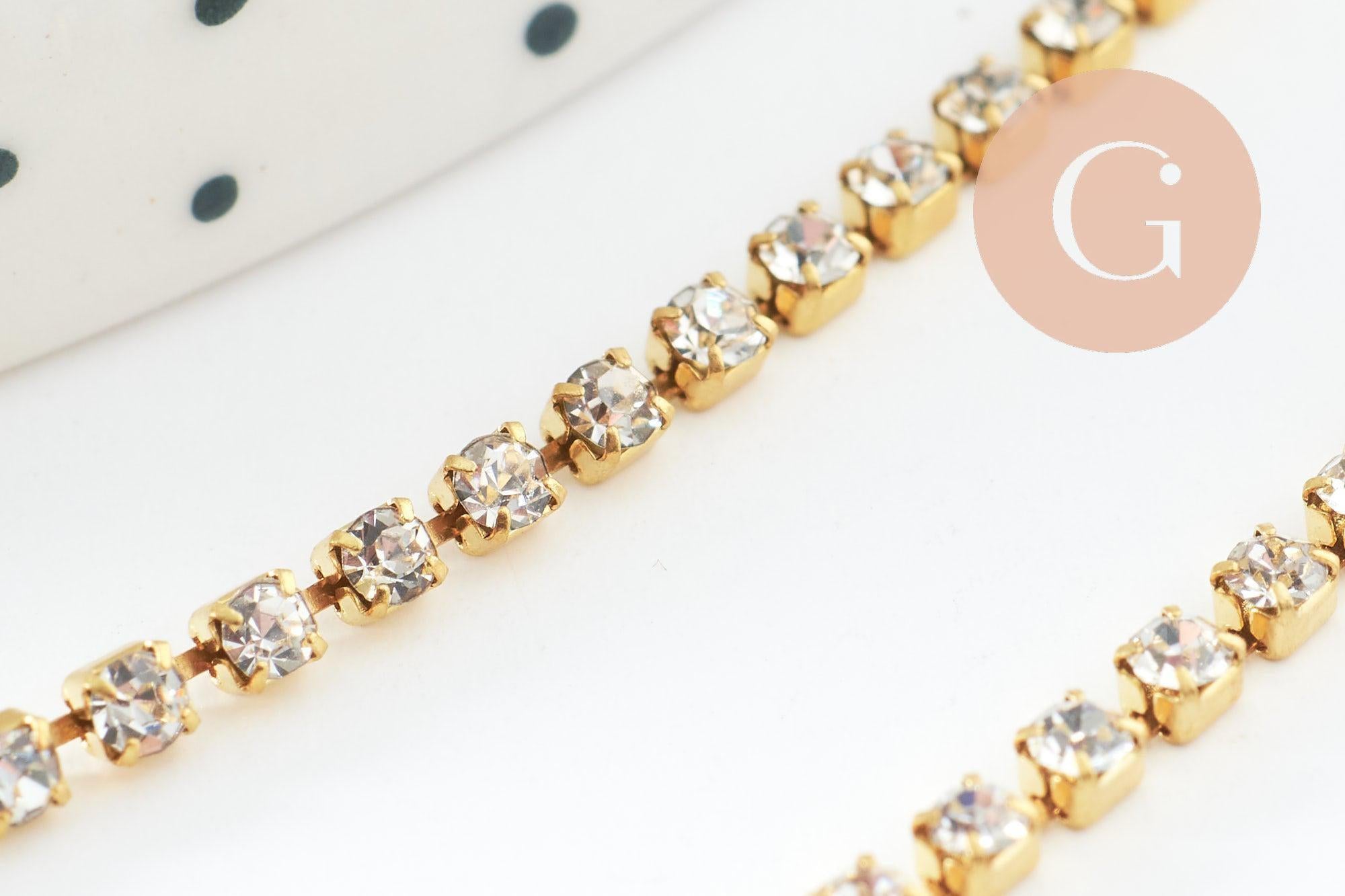 Gingerlily Chaînes chaîne strass laiton brut 2mm 50cm