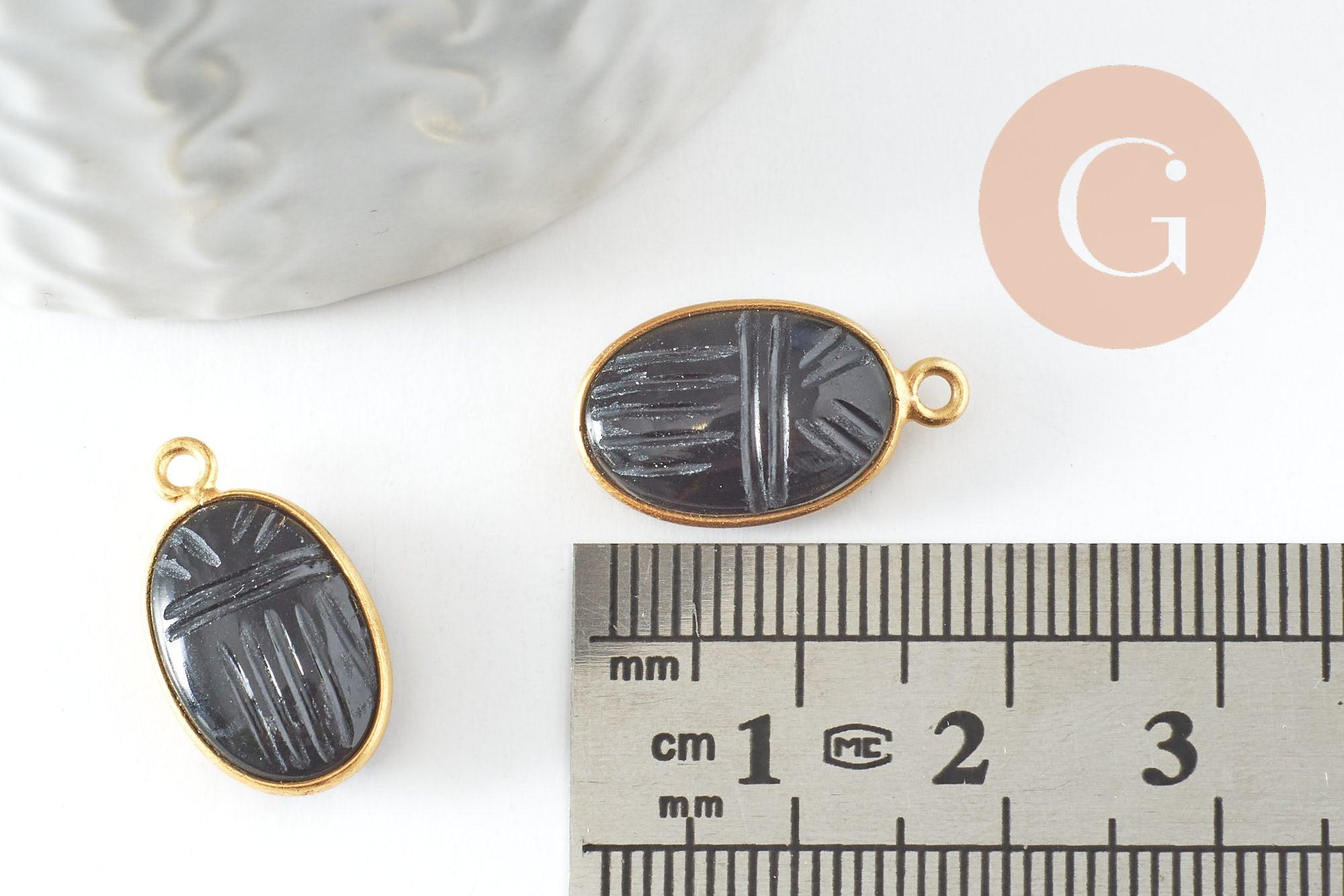 Gingerlily Pendentif scarabée G9441 onyx noire argent 925 doré 20mm x1