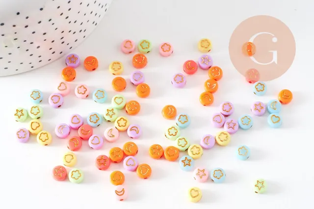 Gingerlily Perles pour bijoux DIY rondes symboles pastel doré 10g