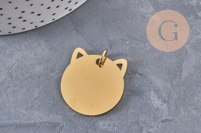 Gingerlily pendentif tête de chat acier doré 29mm G11017