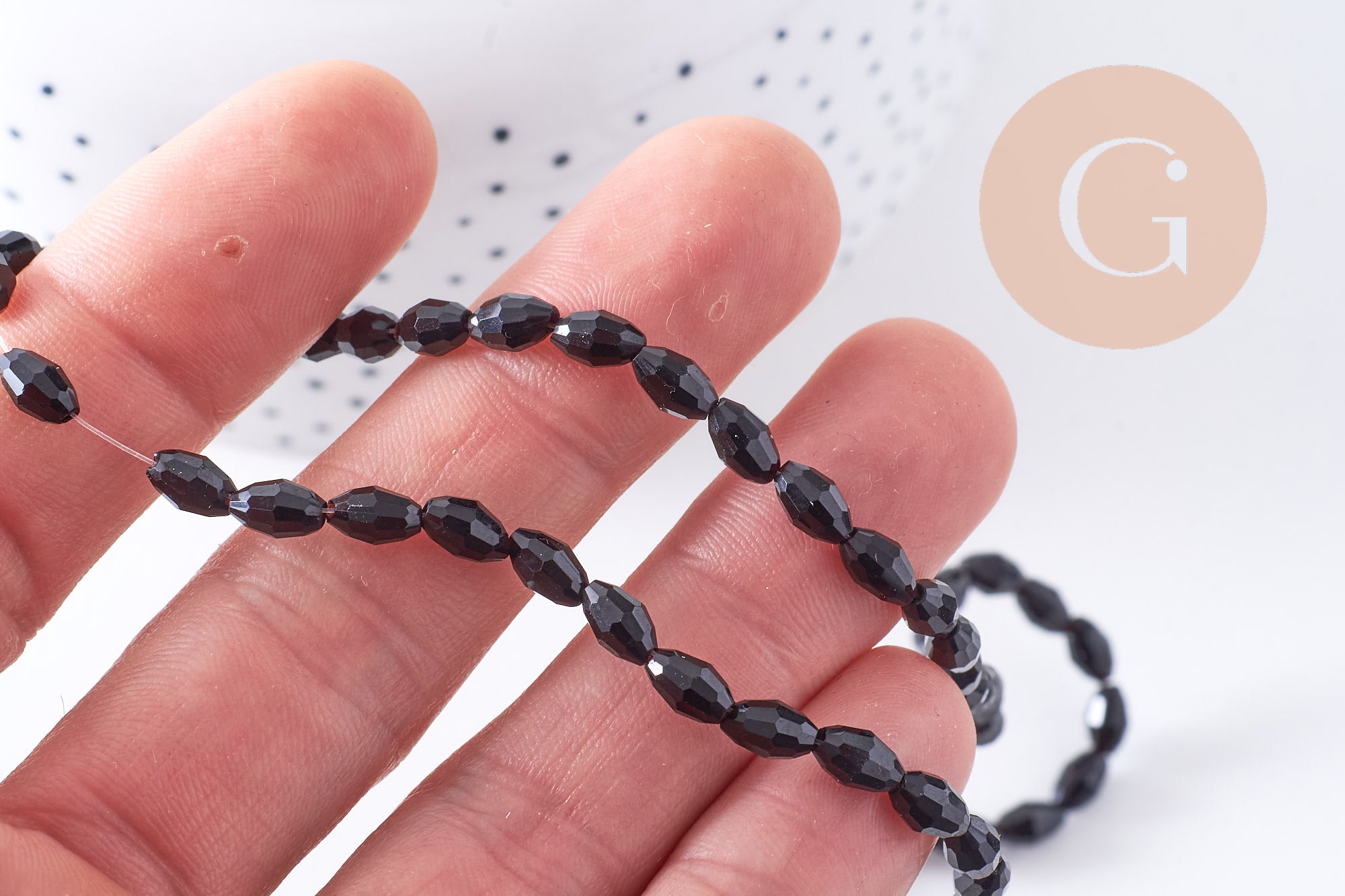 Gingerlily Perles pour bijoux DIY ovale G10628 verre noir 6x4mm fil